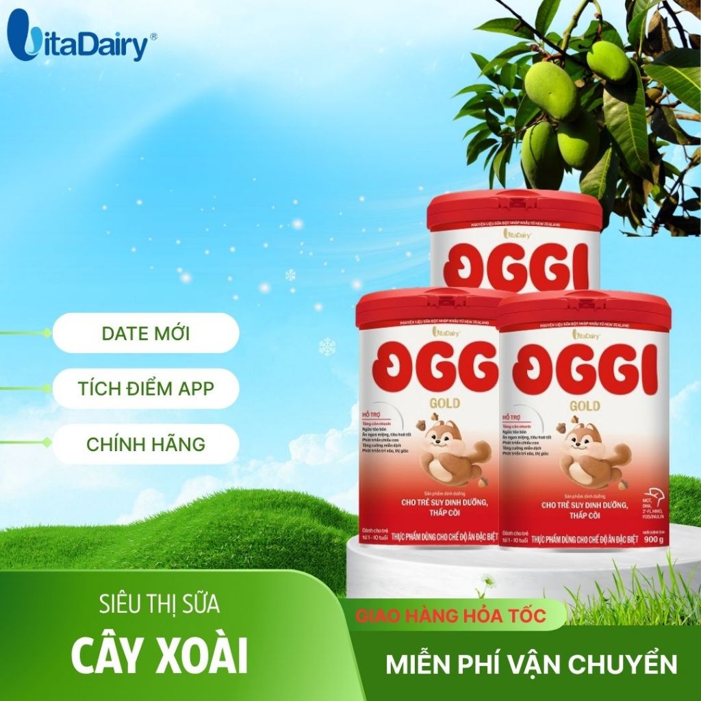 Combo 4-12 hộp Oggi Gold L900g, Sữa công thức cho trẻ suy dinh dưỡng, ngừa táo bón. Vitadairy.