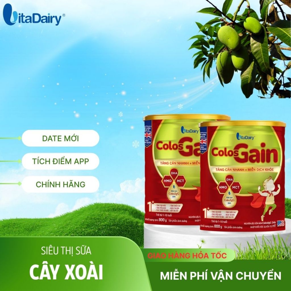 Combo 6-12 Colos Gain L800g, Sữa công thức cho trẻ suy dinh dưỡng, tăng cường miễn dịch. Vitadairy.