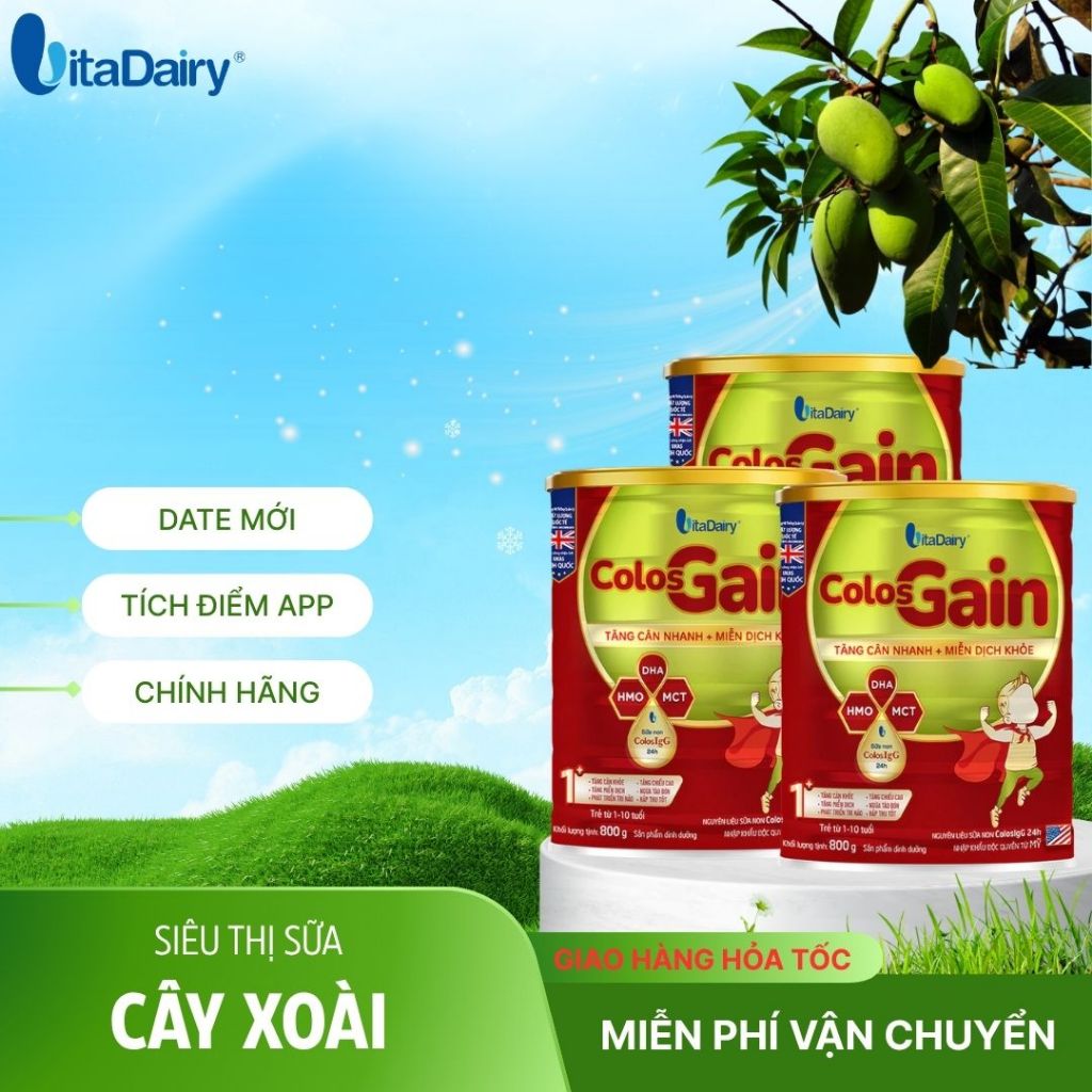 Combo 6-12 Colos Gain L800g, Sữa công thức cho trẻ suy dinh dưỡng, tăng cường miễn dịch. Vitadairy.