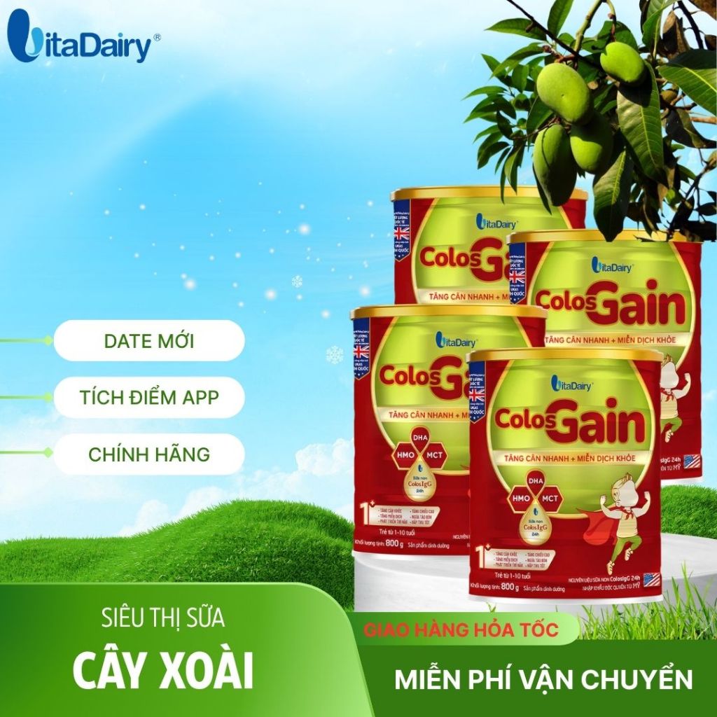 Combo 6-12 Colos Gain L800g, Sữa công thức cho trẻ suy dinh dưỡng, tăng cường miễn dịch. Vitadairy.