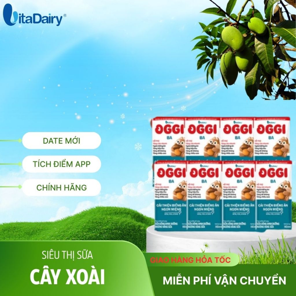 Sữa pha sẵn Oggi BA thùng 48 hộp. Miễn dịch khỏe, lên cân nhanh Vitadairy.