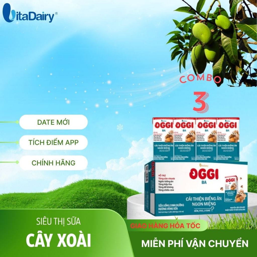 Sữa pha sẵn Oggi BA thùng 48 hộp. Miễn dịch khỏe, lên cân nhanh Vitadairy.