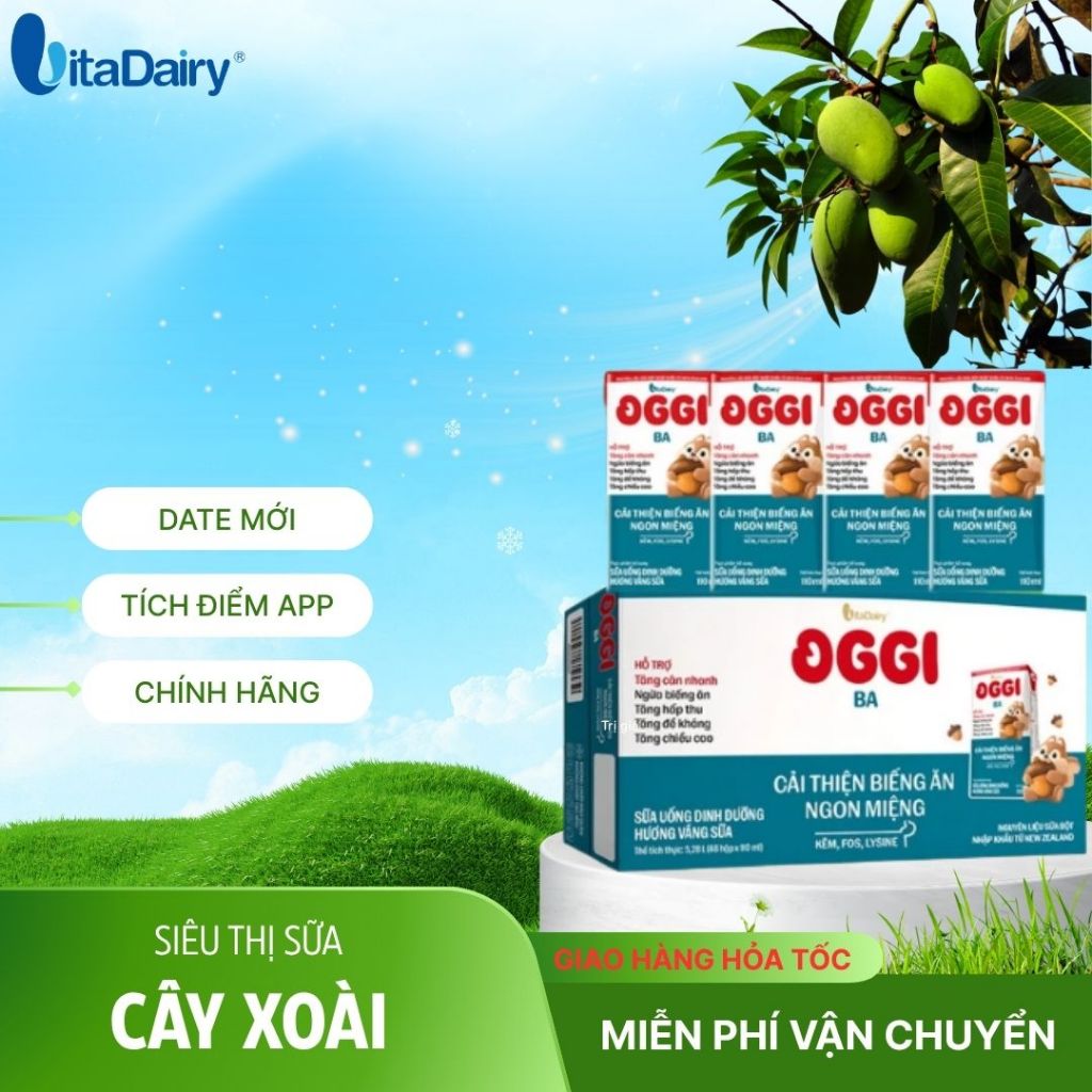 Sữa pha sẵn Oggi BA thùng 48 hộp. Miễn dịch khỏe, lên cân nhanh Vitadairy.