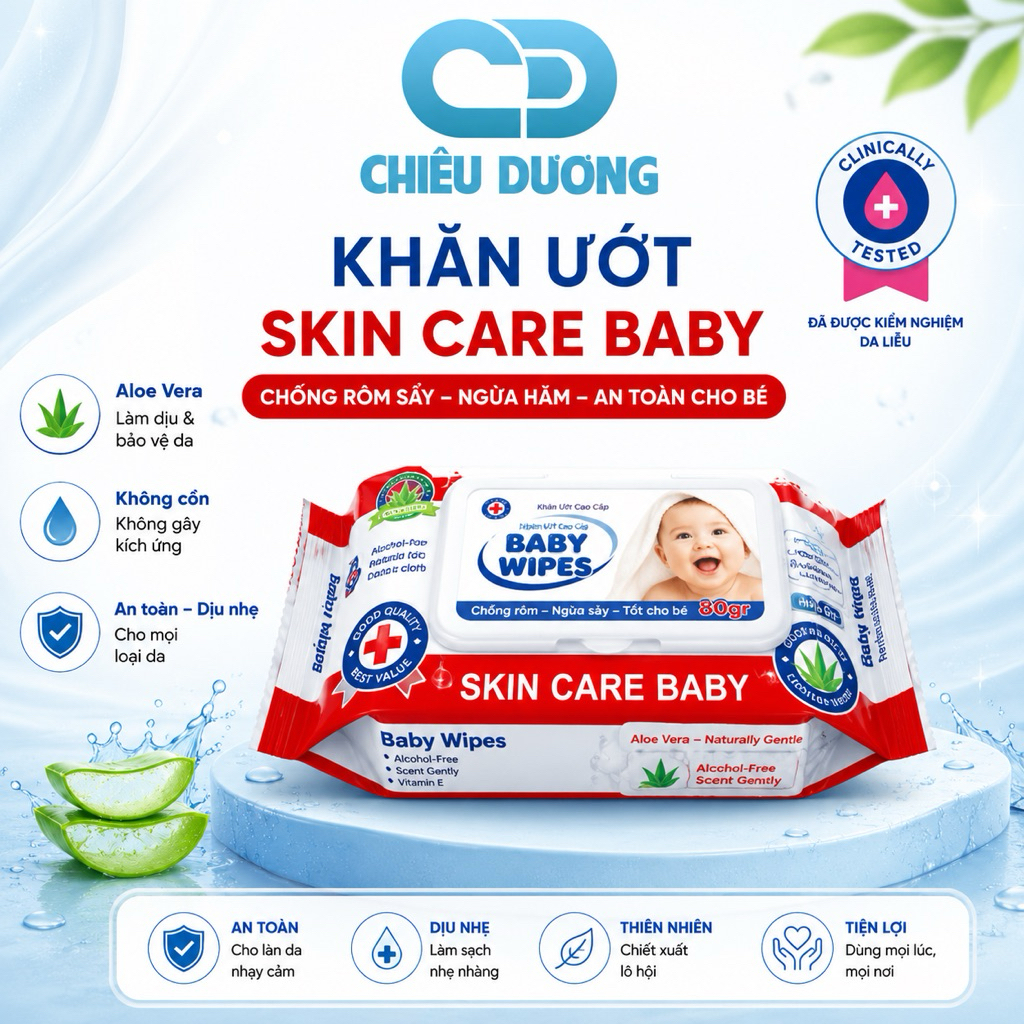 Thùng 10 gói Khăn Ướt Baby Wipe 80gr Không Mùi | Không Cồn Không Paraben | Mềm Mịn An Toàn Cho Bé