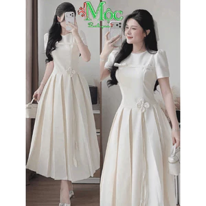 Đầm váy dài, Đầm thiết kế chất Xược Hàn dập hoa nổi mocking thân sau thanh lịch kèm lót (QC)