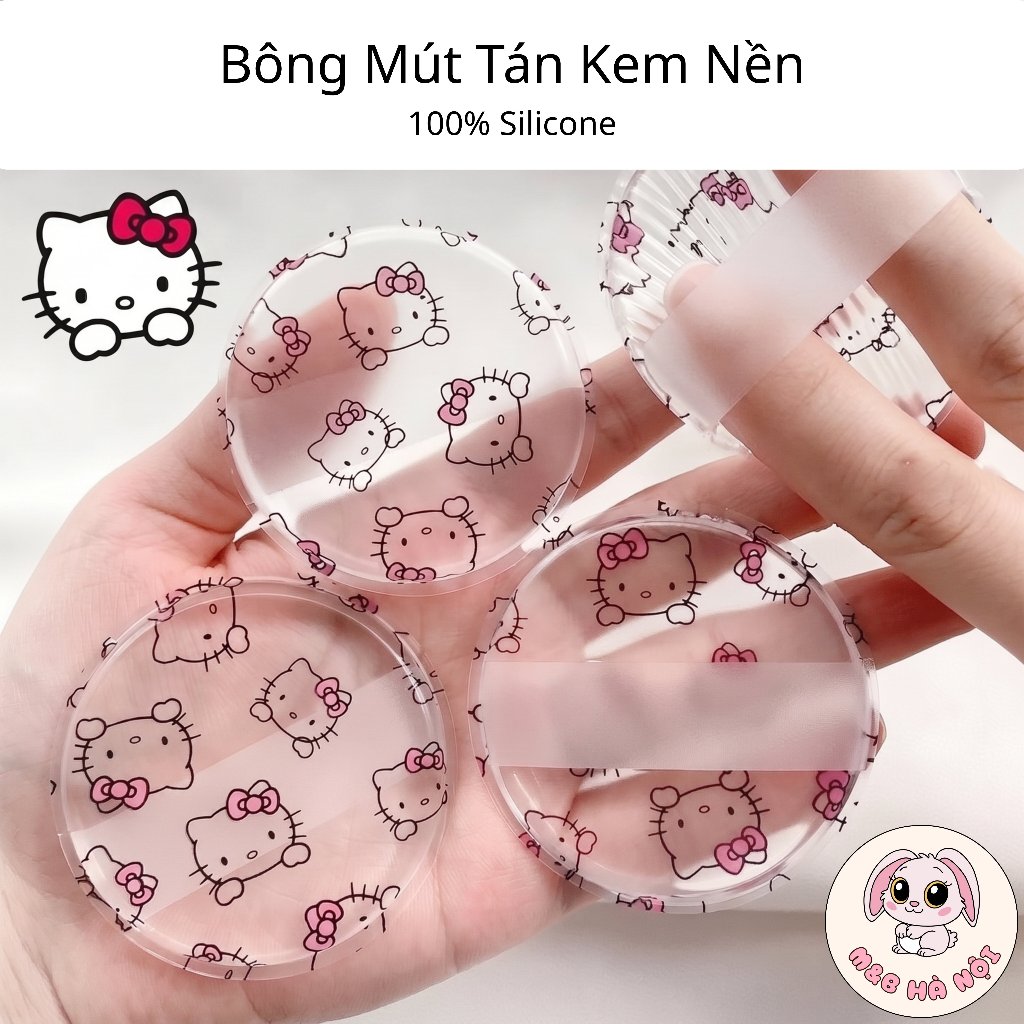 Mút Tán Nền 100% Silicone Trong Suốt Họa Tiết Hello Kitty Đáng Yêu (Có Quai Xỏ Ngón Tiện Lợi)