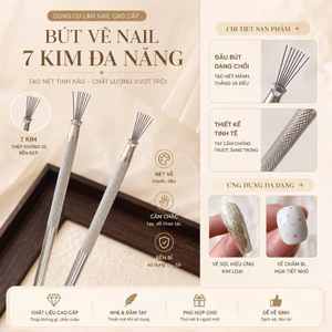 Bút Vẽ Nail 7 Kim Đa Năng Cao Cấp - Dụng Cụ Tạo Vân Đá Vẽ Sợi Kim Loại Nail Art Thép Không Gỉ NB18