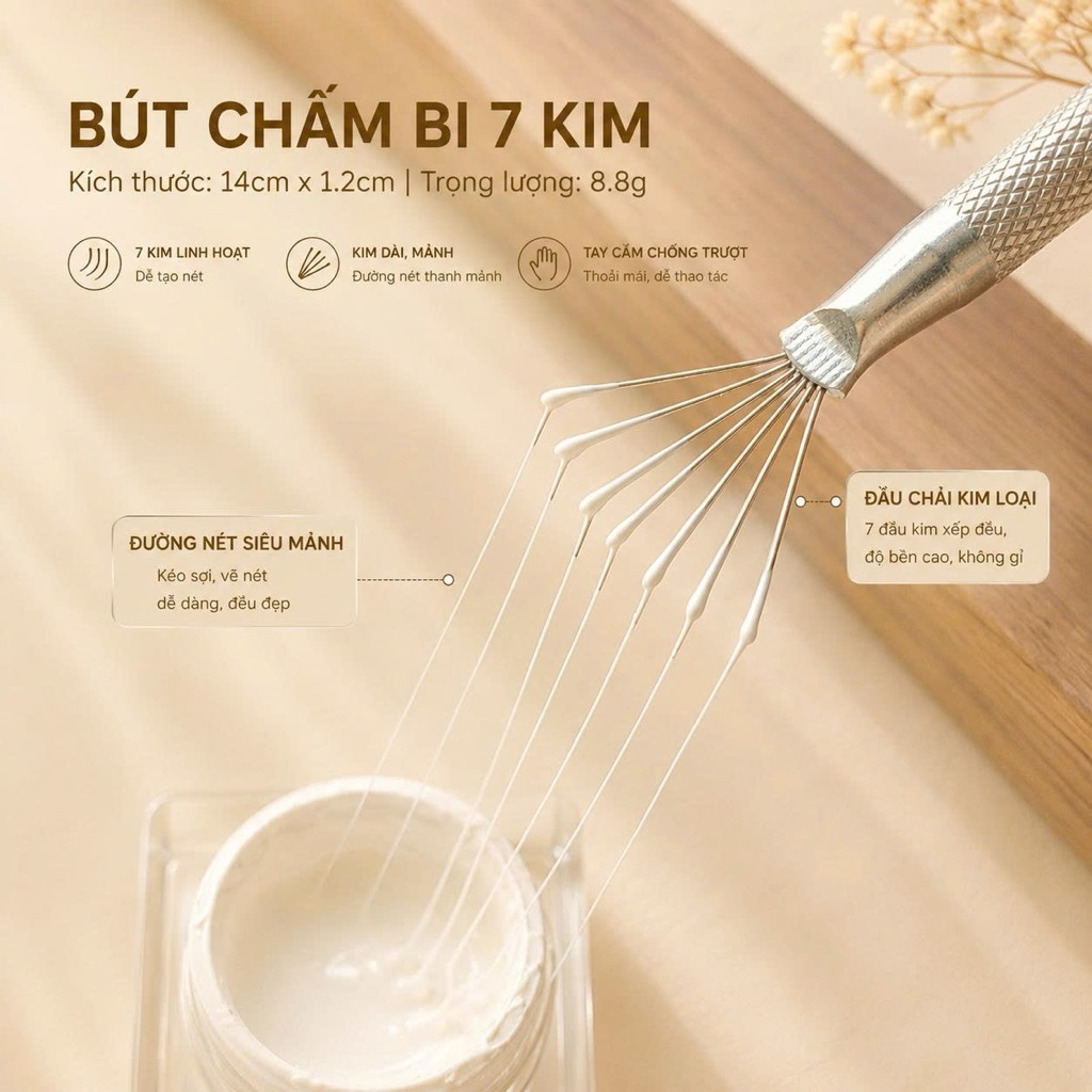Bút Vẽ Nail 7 Kim Đa Năng Cao Cấp - Dụng Cụ Tạo Vân Đá Vẽ Sợi Kim Loại Nail Art Thép Không Gỉ NB18