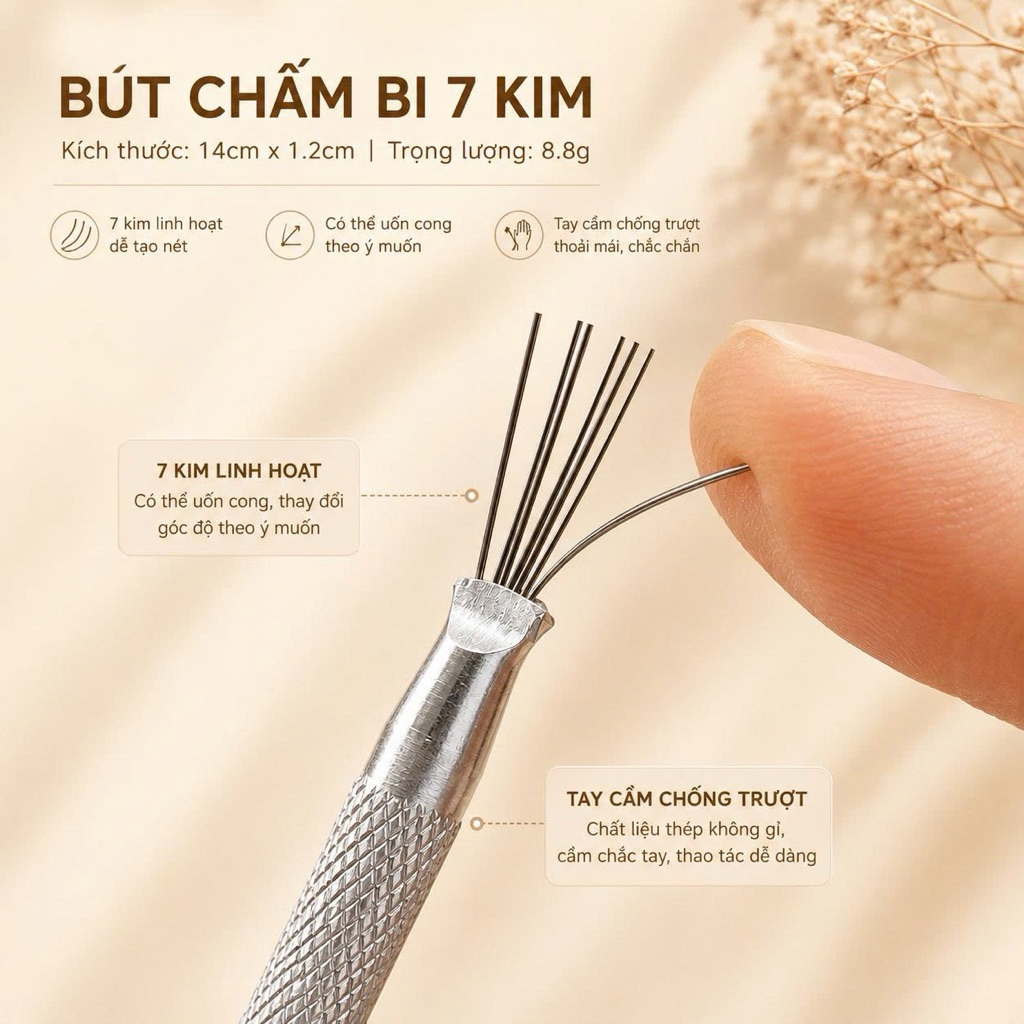 Bút Vẽ Nail 7 Kim Đa Năng Cao Cấp - Dụng Cụ Tạo Vân Đá Vẽ Sợi Kim Loại Nail Art Thép Không Gỉ NB18