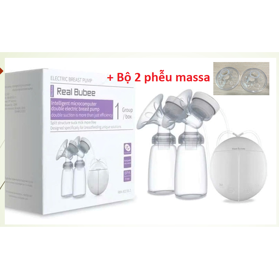 Máy hút sữa điện đôi real bubee,. mô tả quá trình em bé hút, hút êm ái, có chế độ massa, chế độ vắt