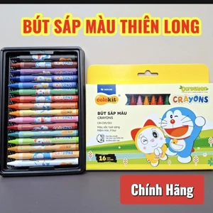 Bút sáp màu học sinh Thiên Long Hộp 16 màu, tô bám giấy, màu tươi sáng, an toàn không độc hại với bé. Hộp màu vàng