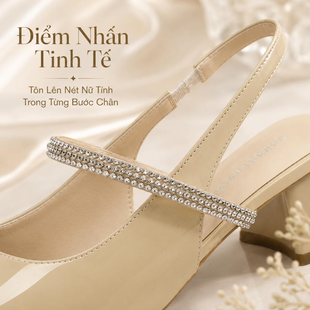 IKUNKA Sandal Cao Gót Nữ Bít Mũi Giày Sục Quai Hậu Đính Đá Gót Vuông, Giày Nữ Công Sở Style Hàn Quốc