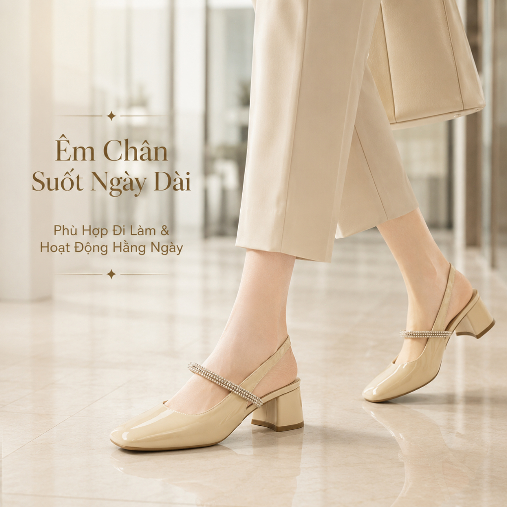 IKUNKA Sandal Cao Gót Nữ Bít Mũi Giày Sục Quai Hậu Đính Đá Gót Vuông, Giày Nữ Công Sở Style Hàn Quốc