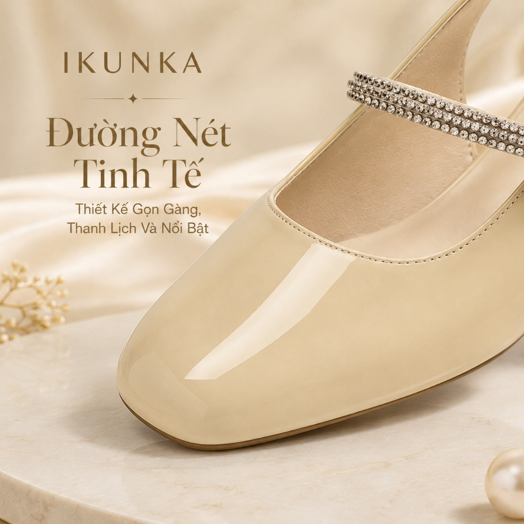 IKUNKA Sandal Cao Gót Nữ Bít Mũi Giày Sục Quai Hậu Đính Đá Gót Vuông, Giày Nữ Công Sở Style Hàn Quốc