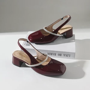 IKUNKA Sandal Cao Gót Nữ Bít Mũi Giày Sục Quai Hậu Đính Đá Gót Vuông, Giày Nữ Công Sở Style Hàn Quốc
