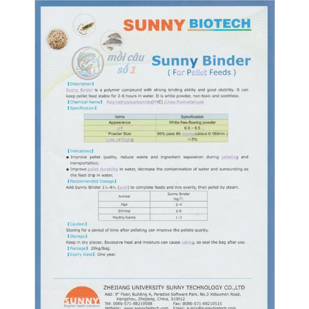 Sunny Binder - chất tạo kết dính thức ăn cho cá, tôm, chăn nuôi, thủy sản - Giúp thức ăn lâu tan, tiết kiệm, hiệu quả