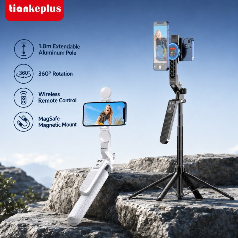 For MagSafe Tripod Gậy Chụp Ảnh 3 Chân GM35 Pro Từ Tính + Kẹp Phone, Xoay 360° Cao 1.8m Remote Bluetooth-Tiankeplus GM35