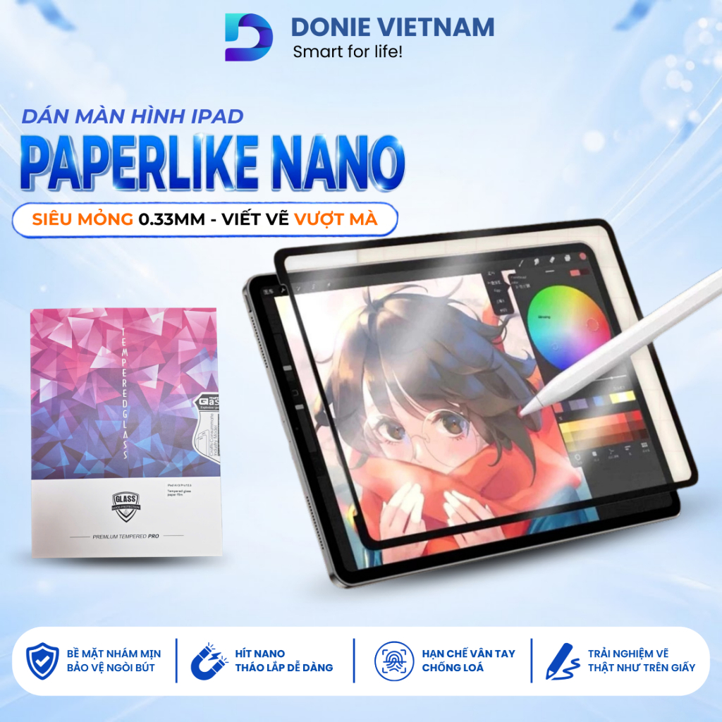 Miếng Dán Paperlike iPad Nano Tháo Rời Nhám Mịn Viết Vẽ Như Giấy Gen 10/11 Air 4/5/6 | DONIE C05