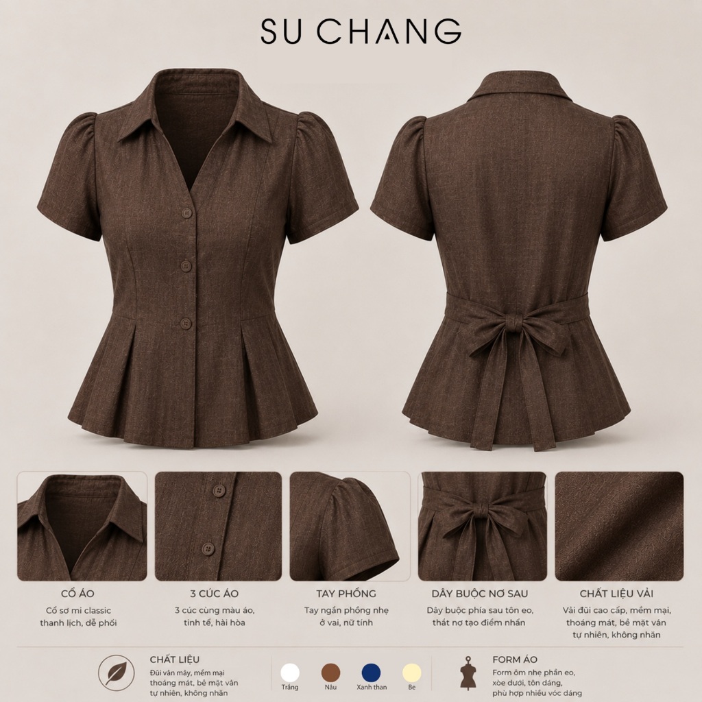 Áo Sơ Mi Gân Dọc Xếp Li Hai Bên Buộc Eo A917 Su Chang Thời Trang Nữ