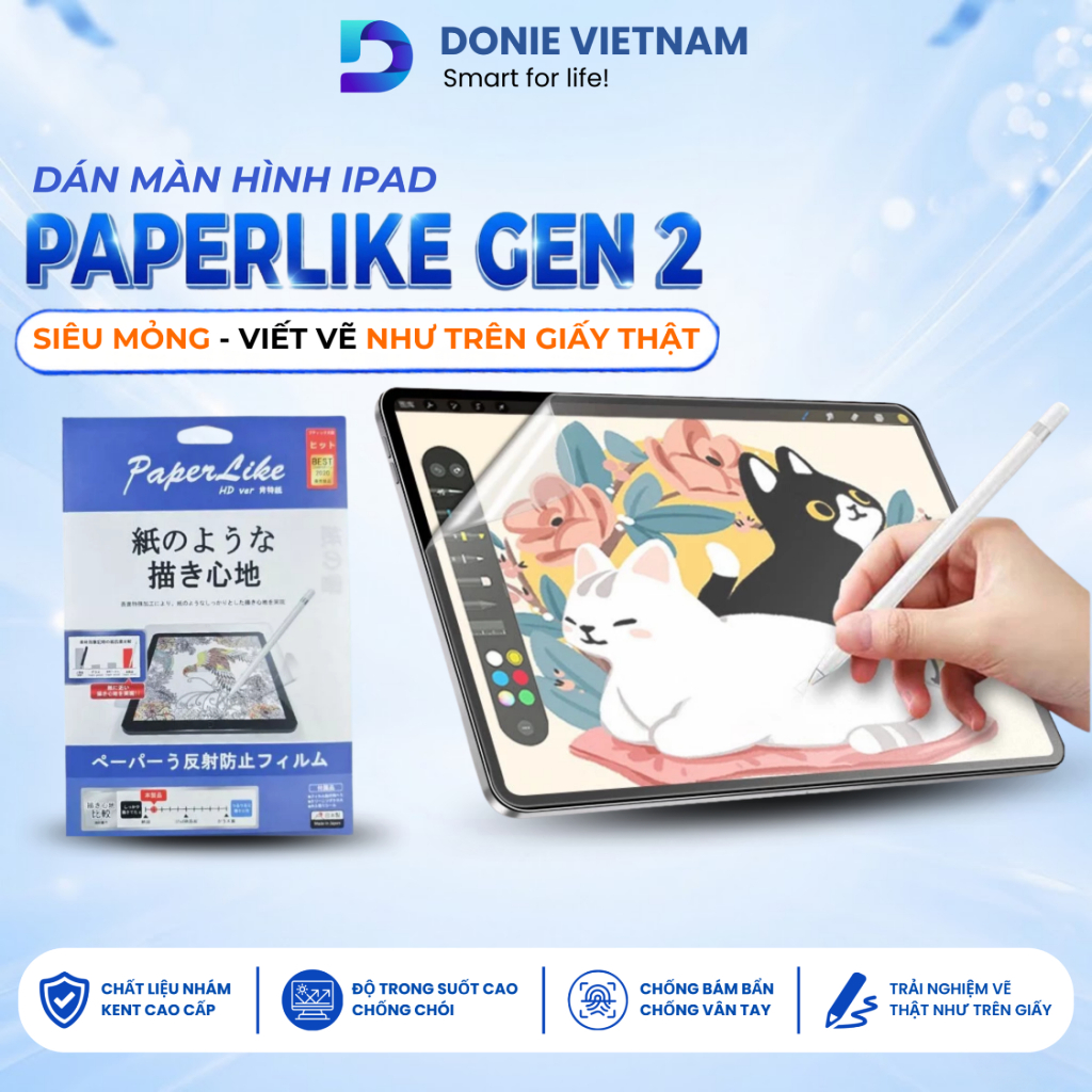 Dán Màn Hình Paperlike Gen 2 Chống Vân Tay Chống Chói Cho iPad Gen 10/11 Air 4/5 Pro 11" | Donie C07
