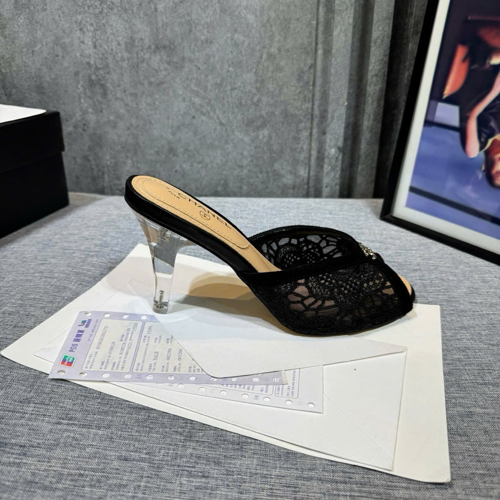 👠🕶️🎒👜...Guốc ren lưới gót trong