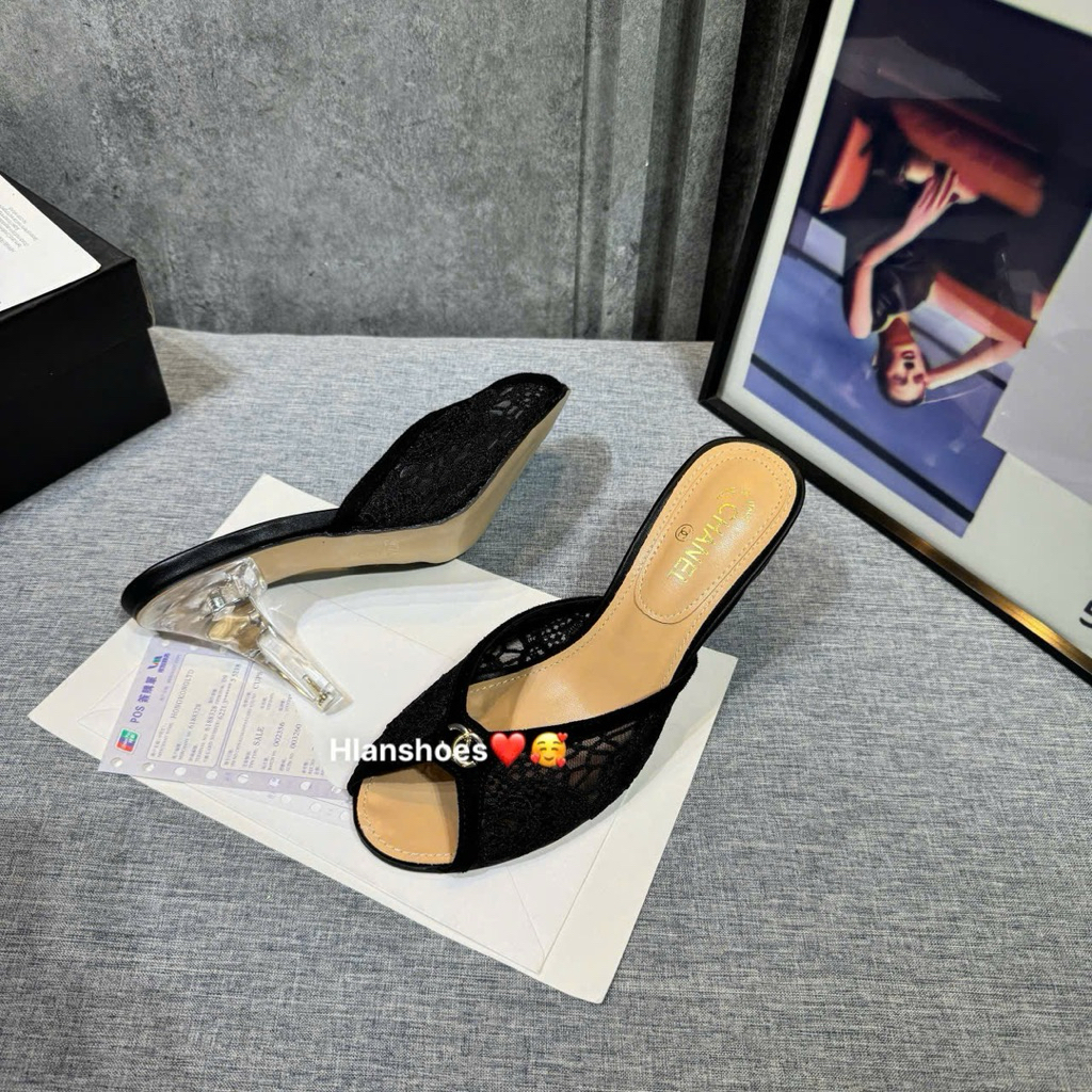 👠🕶️🎒👜...Guốc ren lưới gót trong