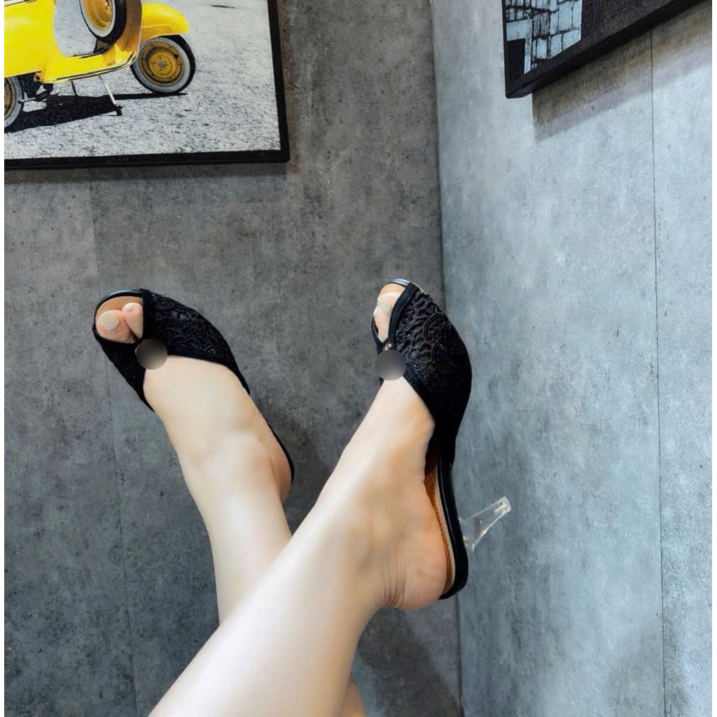 👠🕶️🎒👜...Guốc ren lưới gót trong
