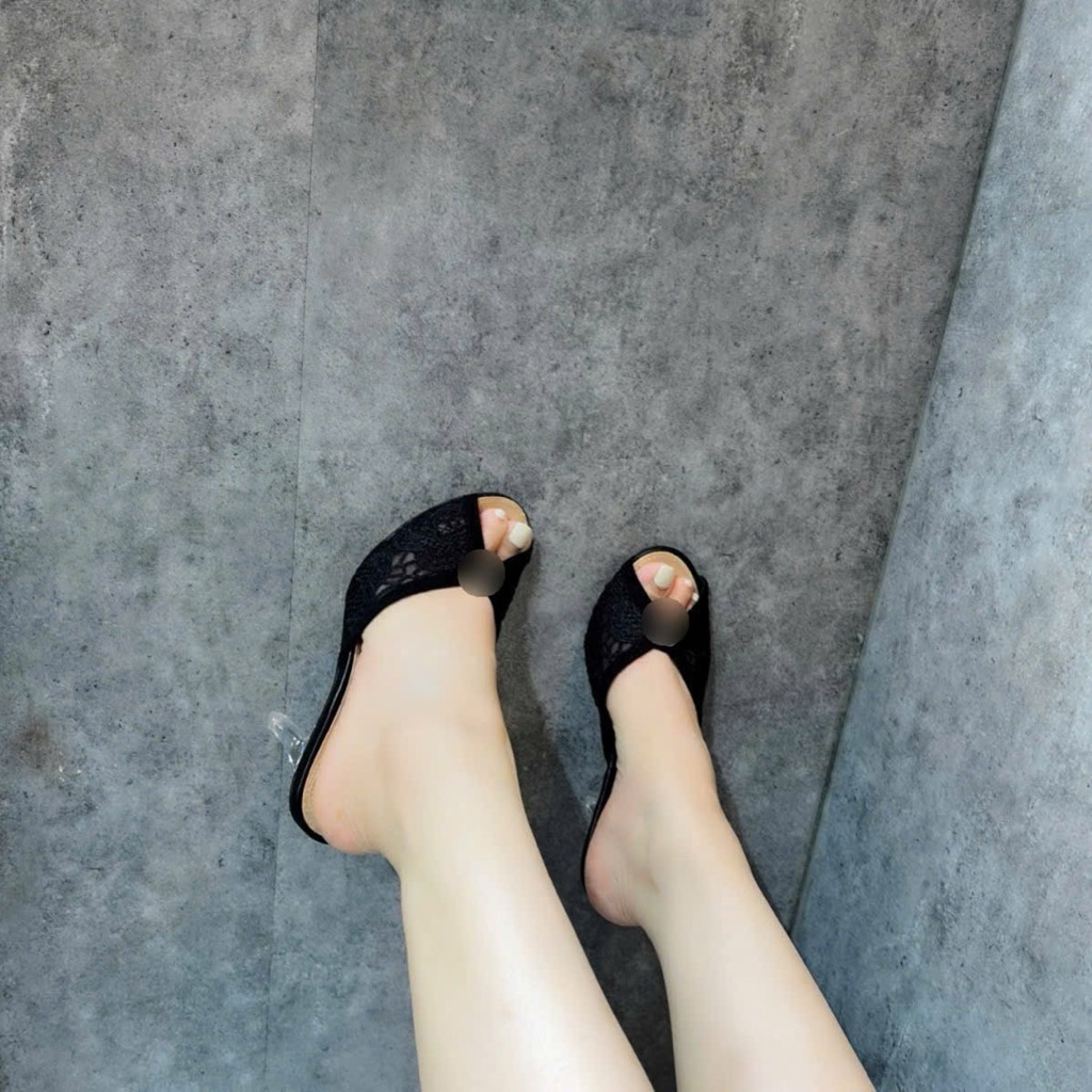 👠🕶️🎒👜...Guốc ren lưới gót trong