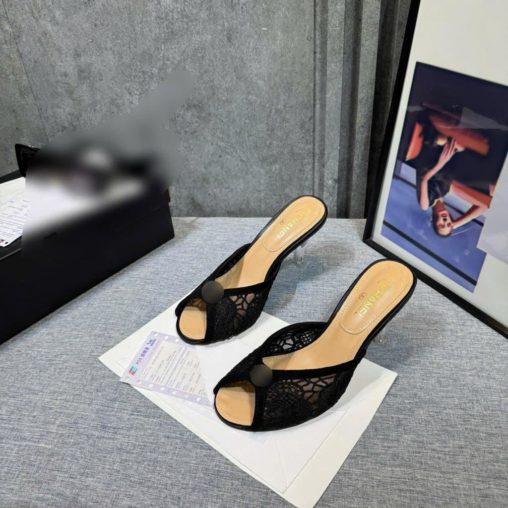 👠🕶️🎒👜...Guốc ren lưới gót trong