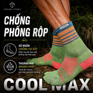 Tất vớ xỏ ngón chạy bộ trail  nam nữ cộng nghê coolmax chống phồng rộp thoáng khí nhanh khô giảm hôi chân TOSON STORY