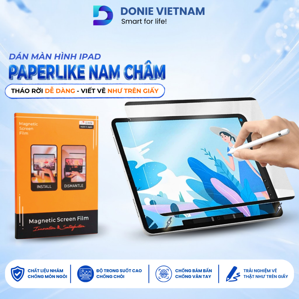 Miếng Dán Paperlike Nam Châm Tháo Rời, Chống Chói Vân Tay Gen 10/11 Air 6/7 Pro 11" 13" | Donie C06
