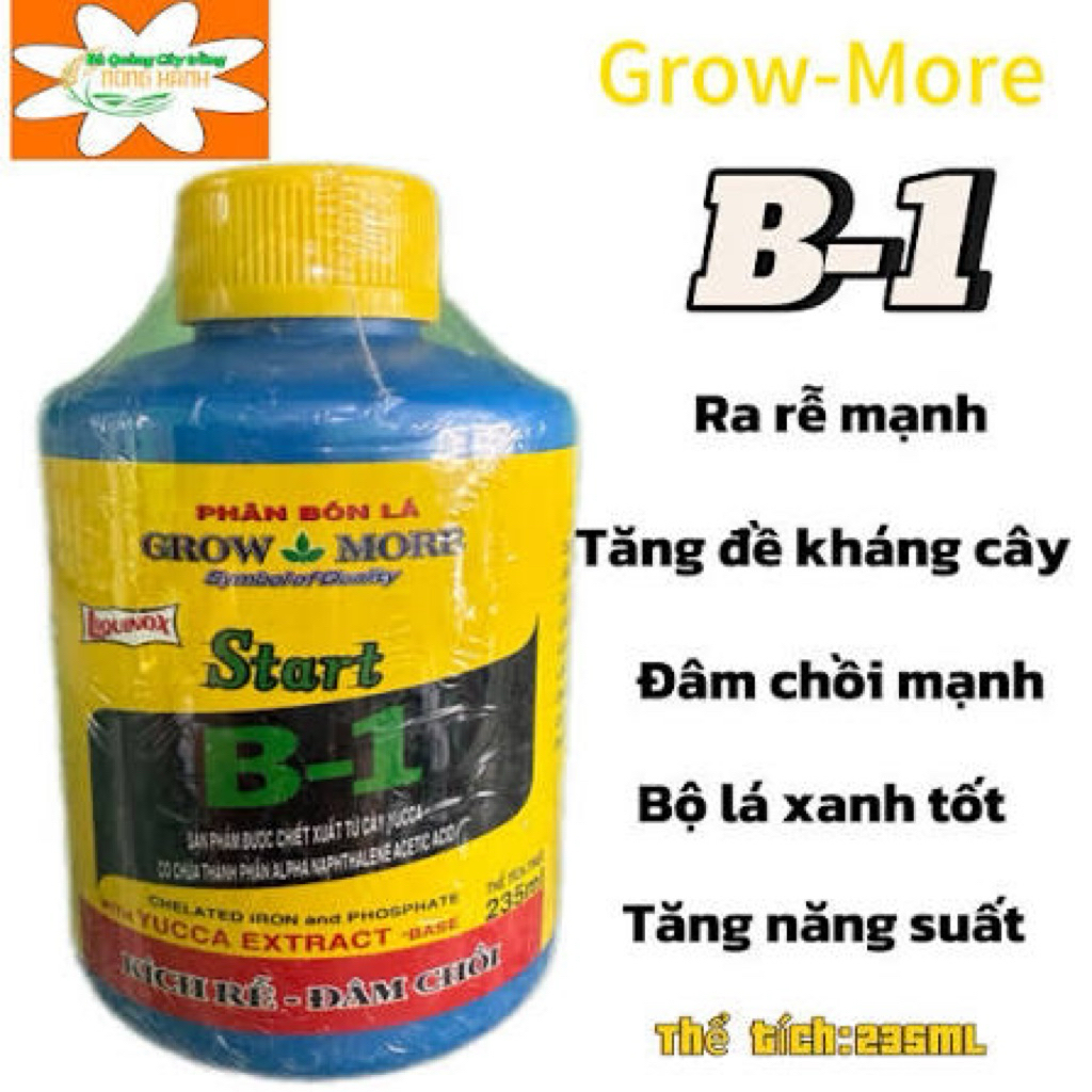 [CHÍNH HÃNG] Vitamin B1 Grow More Start 100ml/235ml - Kích Rễ Cực Mạnh, Phục Hồi Cây Suy, Kích Chồi, Xanh Lá Cho Hoa Lan