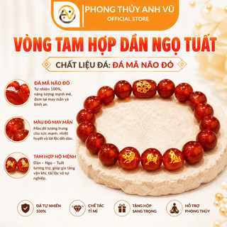 Vòng tam hợp dần ngọ tuất - Vòng phong thủy tuổi tuất - Mã não tự nhiên - May mắn tài lộc