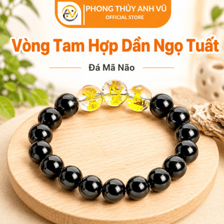 Vòng tam hợp tuổi ngọ - vòng phong thủy tuổi tuất - mã não đen tự nhiên - may mắn tài lộc