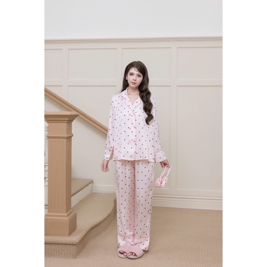 Pijama Tiểu Thư Form Vest Họa Tiết Sọc Hồng Tặng Bịt Mắt Vải Lụa Latin Cao Cấp - Đồ Bộ Lụa Mơ LM142