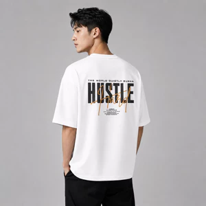Áo thun nam nữ AURORIS Hustle Hard oversize 100% cotton 250gsm cao cấp, áo phông unisex form rộng trẻ trung