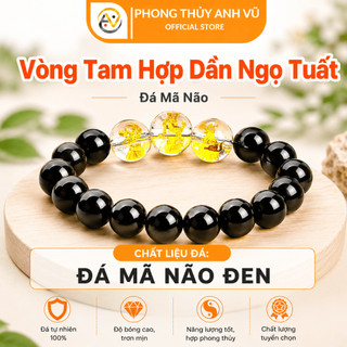 Vòng tam hợp tuổi ngọ - vòng phong thủy tuổi tuất - mã não đen tự nhiên - may mắn tài lộc