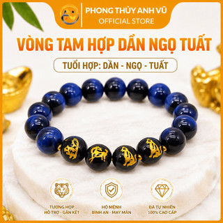 Vòng tay 12 con giáp - vòng tam hợp dần ngọ tuất - mắt hổ xanh dương - may mắn tài lộc