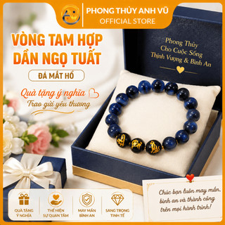 Vòng tay 12 con giáp - vòng tam hợp dần ngọ tuất - mắt hổ xanh dương - may mắn tài lộc