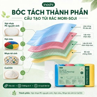 Lô túi rác màu tiện dụng Inochi - Soji 4 x 10L, 25L, 50L có quai cầm(4 cuộn)