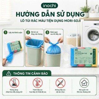 Lô túi rác màu tiện dụng Inochi - Soji 4 x 10L, 25L, 50L có quai cầm(4 cuộn)