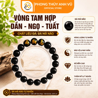 Vòng tam hợp tuổi dần - vòng tay tuổi dần - mã não đen tự nhiên - May mắn tài lộc bình an
