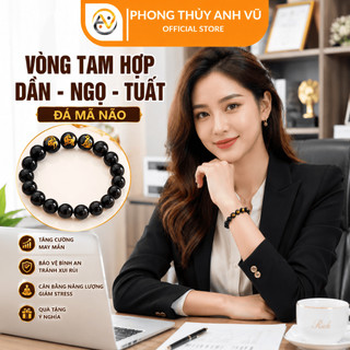 Vòng tam hợp tuổi dần - vòng tay tuổi dần - mã não đen tự nhiên - May mắn tài lộc bình an