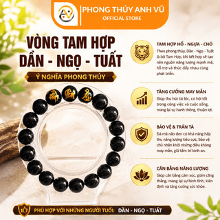 Vòng tam hợp tuổi dần - vòng tay tuổi dần - mã não đen tự nhiên - May mắn tài lộc bình an
