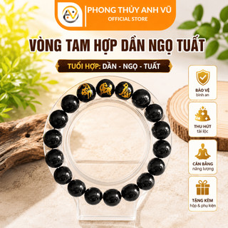 Vòng tam hợp tuổi dần - vòng tay tuổi dần - mã não đen tự nhiên - May mắn tài lộc bình an
