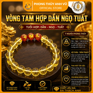 Vòng phong thủy tuổi ngọ - vòng tam hợp tuổi ngọ - thạch anh vàng trơn - may mắn tài lộc bình an