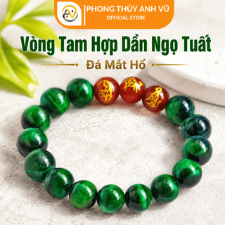 Vòng tam hợp dần ngọ tuất - vòng tay tuổi tuất - mắt hổ xanh lục - may mắn tài lộc bình an
