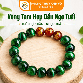 Vòng tam hợp dần ngọ tuất - vòng tay tuổi tuất - mắt hổ xanh lục - may mắn tài lộc bình an