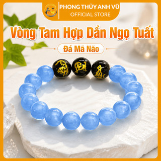Vòng tay tam hợp dàn ngọ tuất - vòng tay tuổi ngọ - chất liệu mã não xanh - may mắn tài lộc
