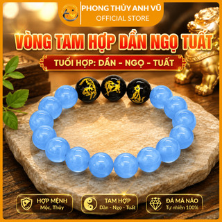 Vòng tay tam hợp dàn ngọ tuất - vòng tay tuổi ngọ - chất liệu mã não xanh - may mắn tài lộc